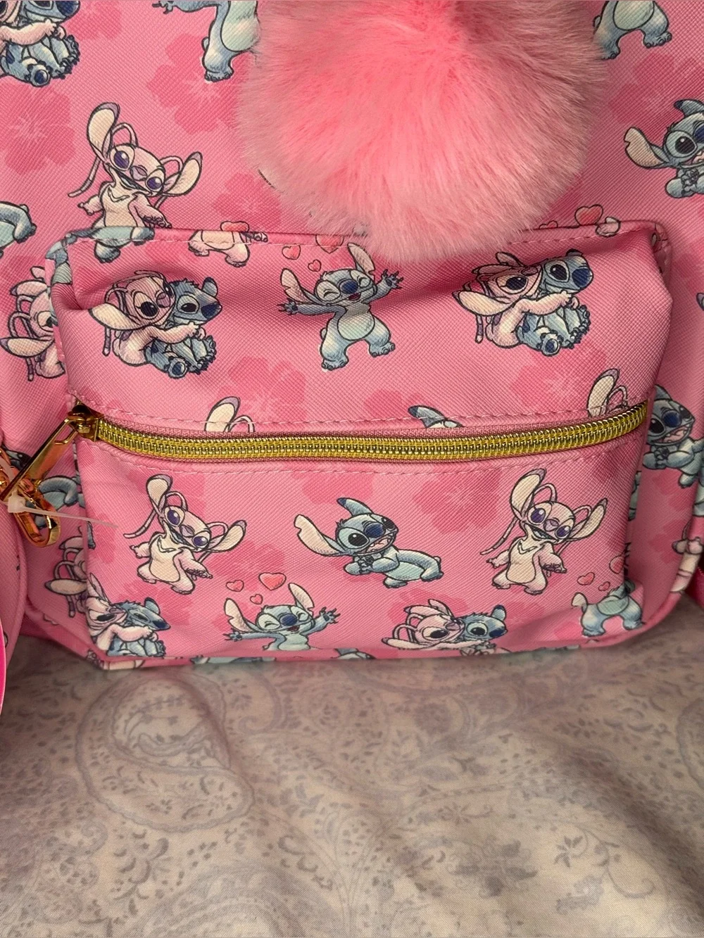 Disney Stitch, Angel, Stitch & Angel Mini Backpack - Textured Faux Leather Feel